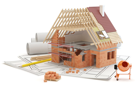 Image of model new construction on top of house plans