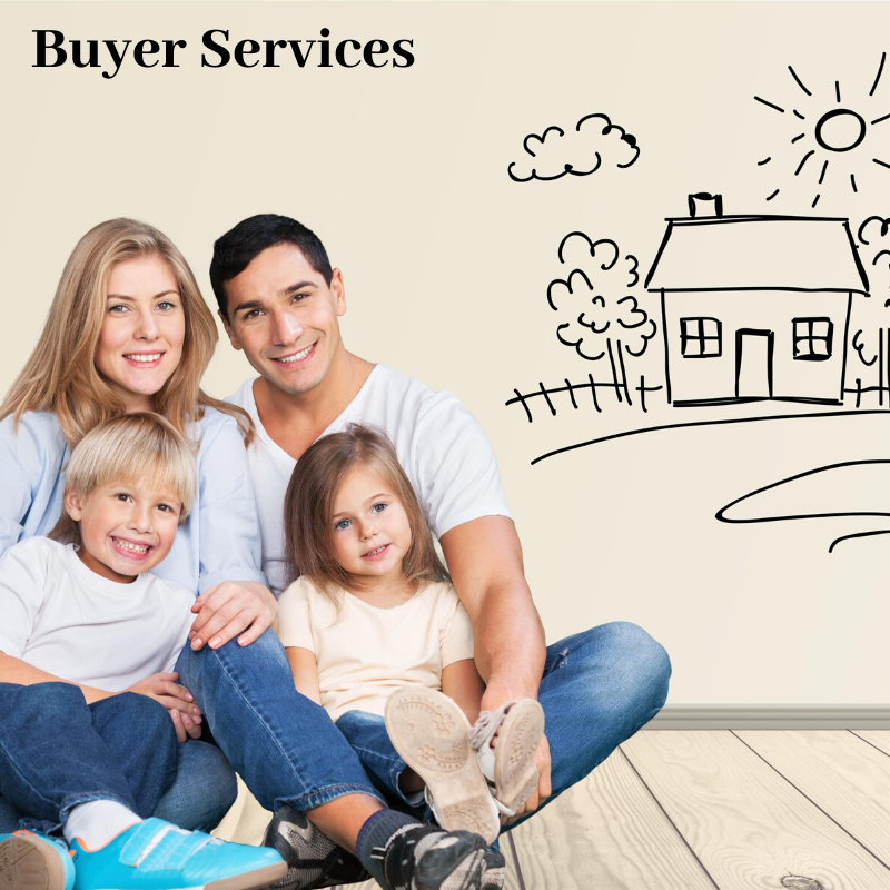 Young couple with son and daughter sitting on floor image of owning a home on top right of image