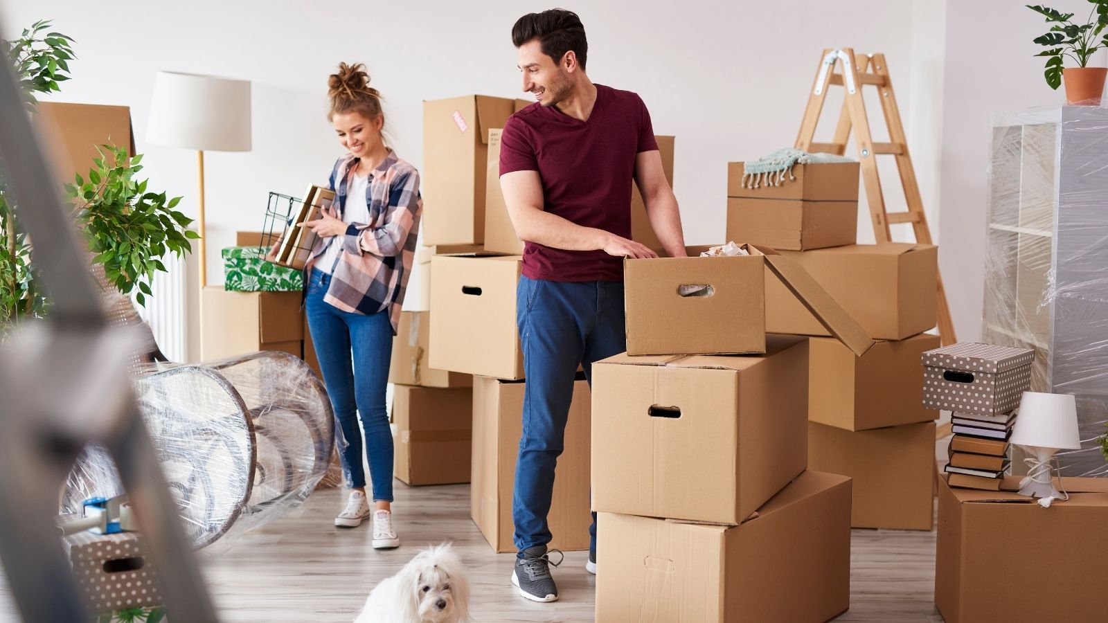 Image of couple packing boxes to move